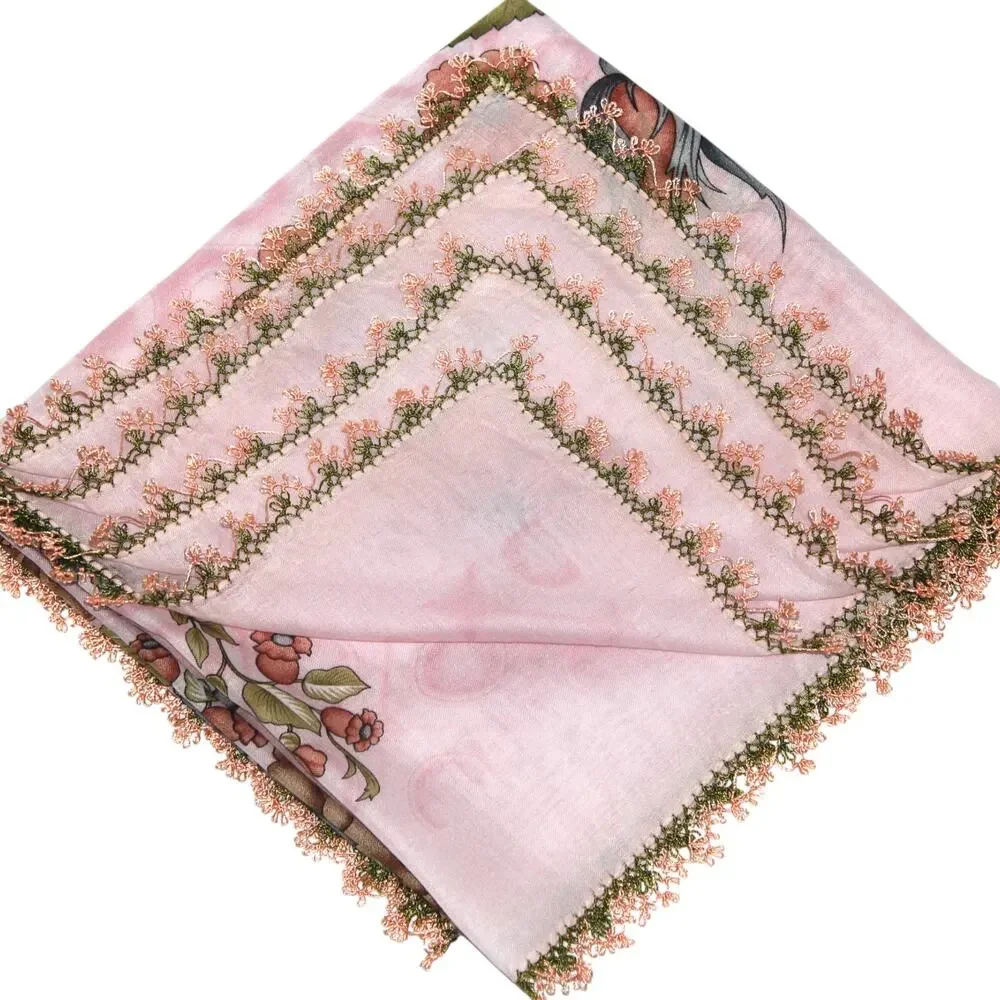 Tulbent Scarf Handmade Crochet Detailing NWOT